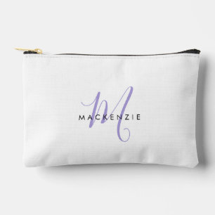 Elegantes modernes weißes Lavendel-Schriftmonogram Zubehörtasche