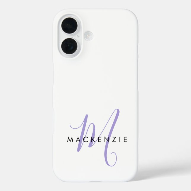 Elegantes modernes weißes Lavendel-Script-Monogram Case-Mate iPhone Hülle (Rückseite)