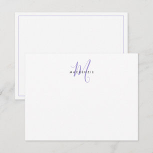 Elegantes modernes weißes Lavendel-Script-Monogram Mitteilungskarte