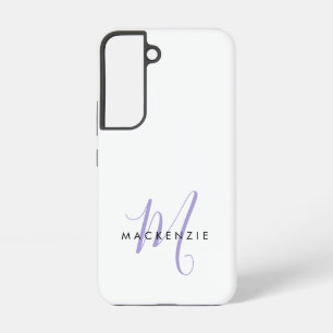 Elegantes modernes weißes Lavendel-Script-Monogram Samsung Galaxy Hülle