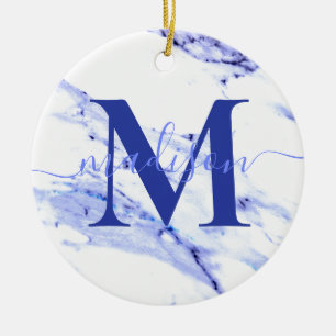 Elegantes, modernes, weißes Marmorgranit-Monogramm Keramik Ornament