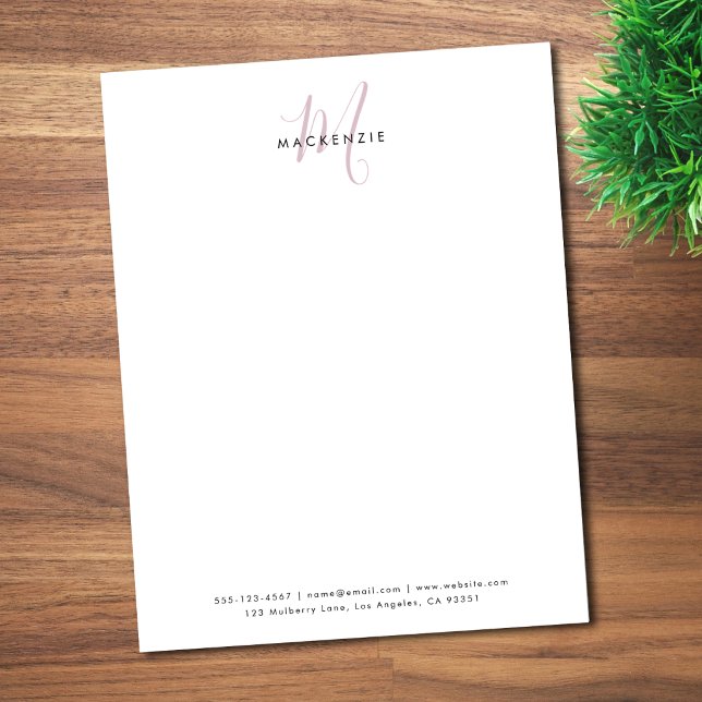 Elegantes modernes weißes Rosé-Schriftmonogramm Briefbogen (Von Creator hochgeladen)