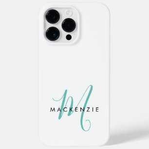 Elegantes modernes weißes Teal-Schrift-Monogramm Case-Mate iPhone 14 Pro Max Hülle