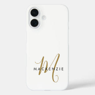Elegantes modernes weißgoldenes Schriftmonogramm iPhone 16 Hülle