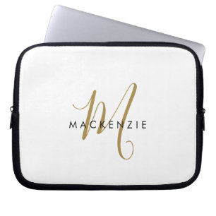 Elegantes modernes weißgoldenes Skript-Monogramm Laptopschutzhülle