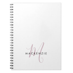 Elegantes, modernes White Blush Pink Script Monogr Notizblock
