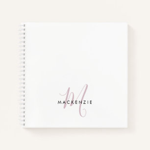 Elegantes, modernes White Blush Pink Script Monogr Notizbuch