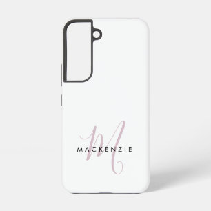 Elegantes, modernes White Blush Pink Script Monogr Samsung Galaxy Hülle