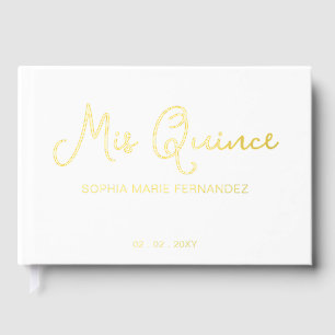 Elegantes, modernes White Gold Foto Quinceañera Gästebuch