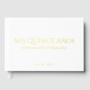 Elegantes, modernes White Gold Foto Quinceañera Gästebuch