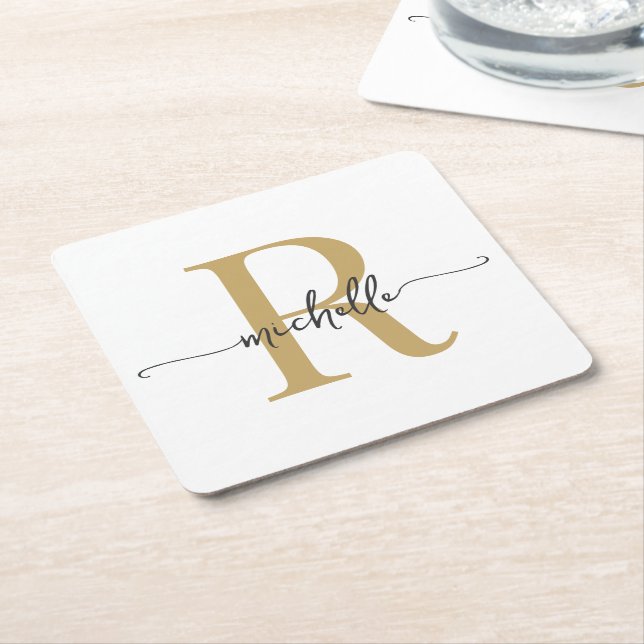 Elegantes, modernes White Gold Monogram Name Scrip Rechteckiger Pappuntersetzer (angewinkelt)