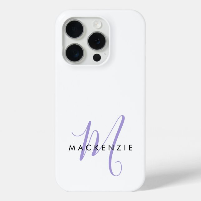 Elegantes, modernes White Lavender Script Monogram Case-Mate iPhone Hülle (Rückseite)
