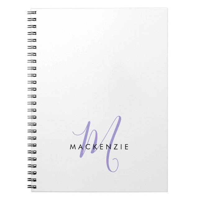Elegantes, modernes White Lavender Script Monogram Notizblock (Vorderseite)
