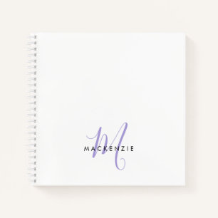Elegantes, modernes White Lavender Script Monogram Notizbuch