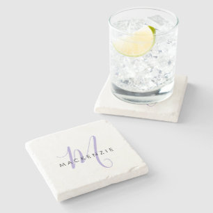 Elegantes, modernes White Lavender Script Monogram Steinuntersetzer