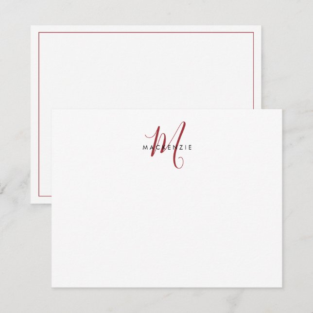 Elegantes, modernes White Script Monogram Mitteilungskarte (Vorne/Hinten)