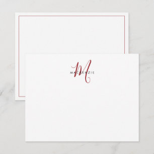 Elegantes, modernes White Script Monogram Mitteilungskarte