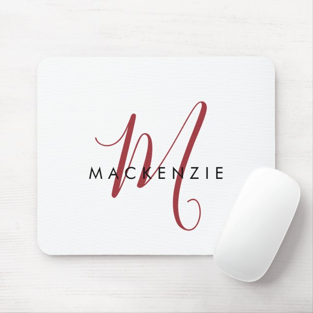 Elegantes, modernes White Script Monogram Mousepad (Mit Mouse)