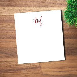 Elegantes, modernes White Script Monogram Notizblock