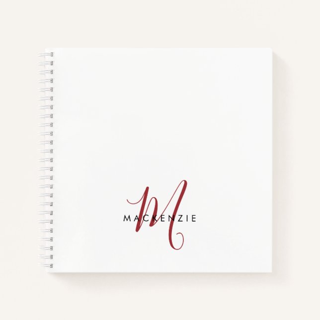 Elegantes, modernes White Script Monogram Notizbuch (Vorderseite)
