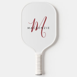 Elegantes, modernes White Script Monogram Pickleball Schläger