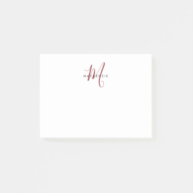 Elegantes, modernes White Script Monogram Post-it Klebezettel (Vorderseite)