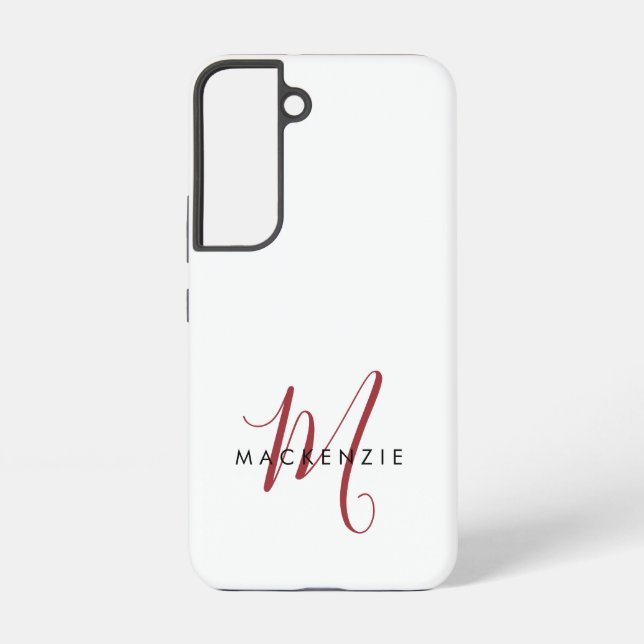 Elegantes, modernes White Script Monogram Samsung Galaxy Hülle (Rückseite)