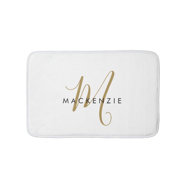 Elegantes, modernes White-Script-Monogramm Badematte (Vorderseite)