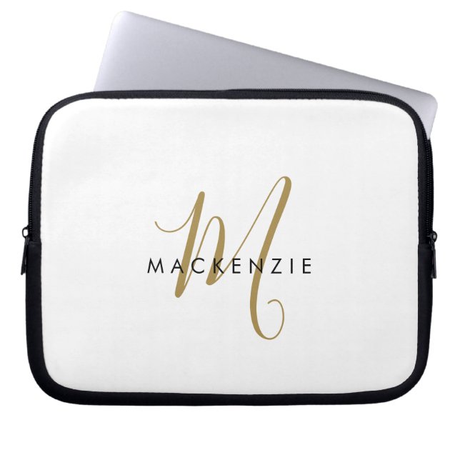 Elegantes, modernes White-Script-Monogramm Laptopschutzhülle (Vorderseite)