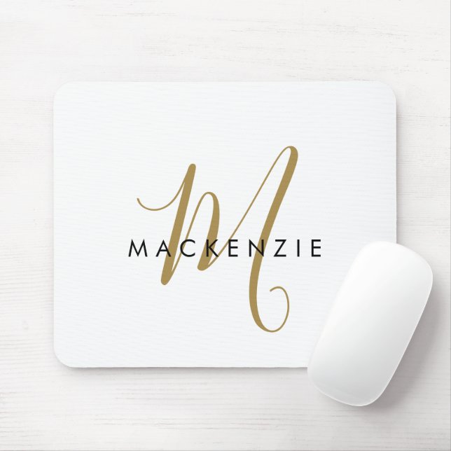 Elegantes, modernes White-Script-Monogramm Mousepad (Mit Mouse)
