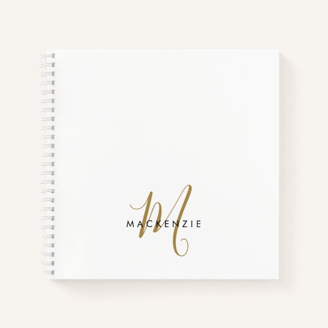 Elegantes, modernes White-Script-Monogramm Notizbuch (Vorderseite)
