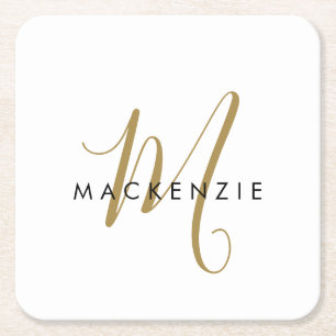 Elegantes, modernes White-Script-Monogramm Rechteckiger Pappuntersetzer
