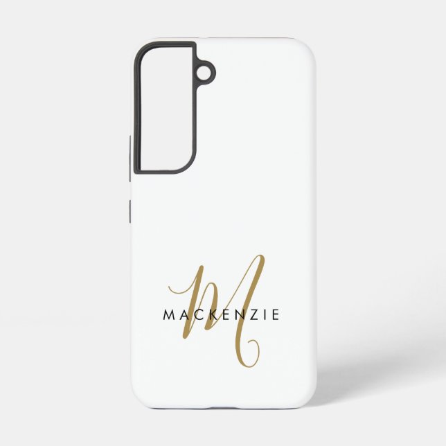 Elegantes, modernes White-Script-Monogramm Samsung Galaxy Hülle (Rückseite)