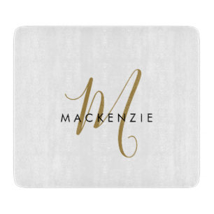 Elegantes, modernes White-Script-Monogramm Schneidebrett