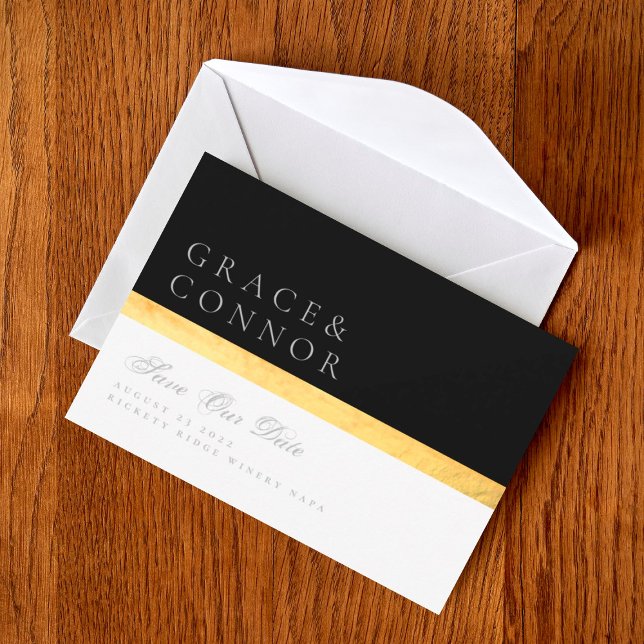 Elegantes, modernes, zweiteiliges, goldenes Foto Save The Date (Von Creator hochgeladen)