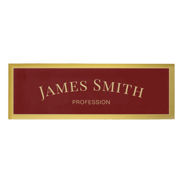 Elegantes modisches Dunkles Red & Luxury Gold: Mod Namenschild (Vorderseite)