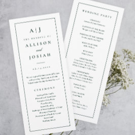 Elegantes Mongram Green Wedding Programm
