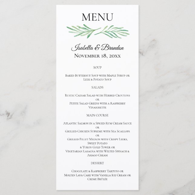 Elegantes Mongram Greenerity Wedding Menu Menükarte (Vorderseite)