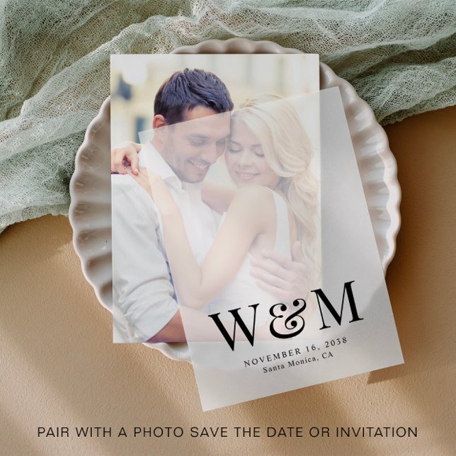 Elegantes Mongram-Hochzeitüberlagerungsgerät (Elevate your save the dates and wedding invitations with the timeless beauty of vellum overlays)