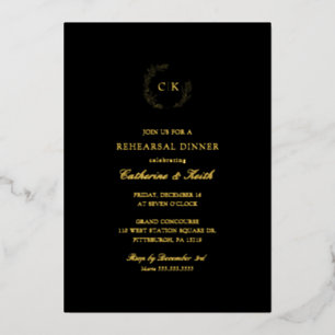 Elegantes Mongram Probe Dinner Folieneinladung
