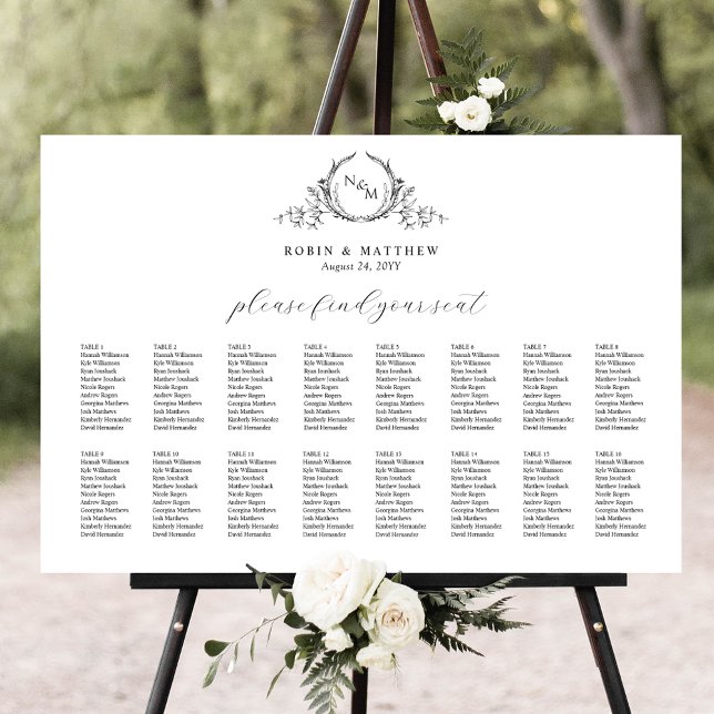 Elegantes Mongram Seating Chart-Zeichen Poster (Von Creator hochgeladen)