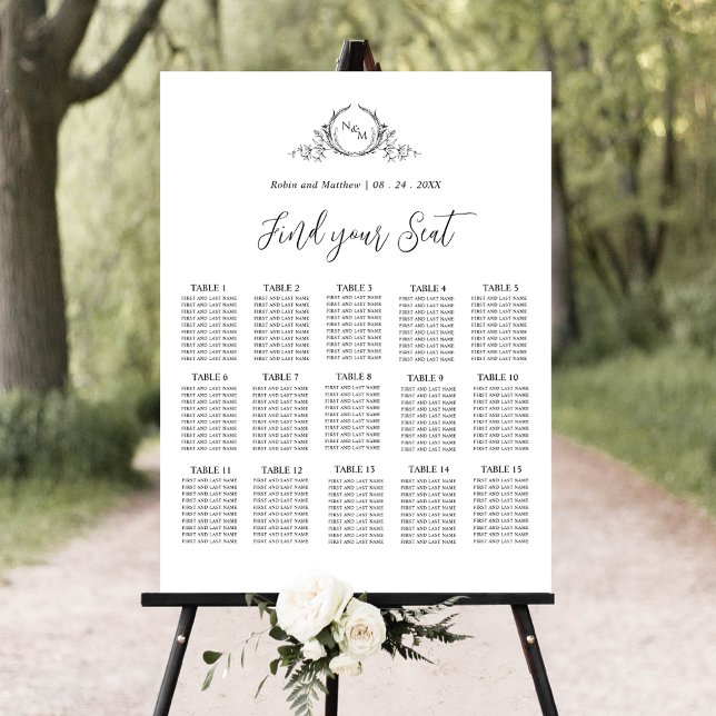 Elegantes Mongram Seating Chart-Zeichen Poster (Von Creator hochgeladen)
