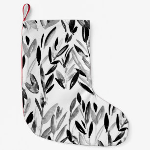 Elegantes Monochrom: Muster für natürliche Blätter Kleiner Weihnachtsstrumpf
