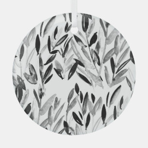 Elegantes Monochrom: Muster für natürliche Blätter Ornament Aus Glas