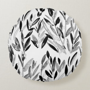 Elegantes Monochrom: Muster für natürliche Blätter Rundes Kissen