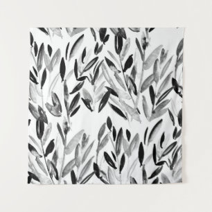Elegantes Monochrom: Muster für natürliche Blätter Wandteppich