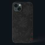 Elegantes monochromatisches dunkelgraues Blumendes Case-Mate iPhone Hülle<br><div class="desc">Elegantes,  gürtnäckig einfaches,  dunkelgrau monochromatisches Vintages Blumendesign.Benutzerdefiniert und optional Monogramm in empfohlenem Korallenrot. Der bestickte Look ist ein Fotoshop-Effekt und nicht wirklich.</div>