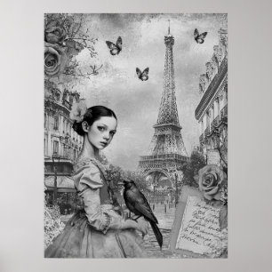 Elegantes monochromatisches Viktorianisches Goth G Poster