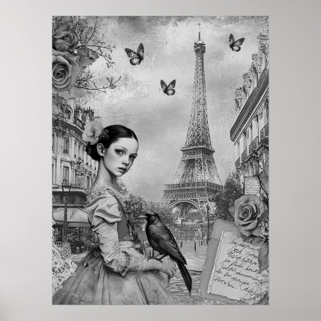 Elegantes monochromatisches Viktorianisches Goth G Poster (Vorne)