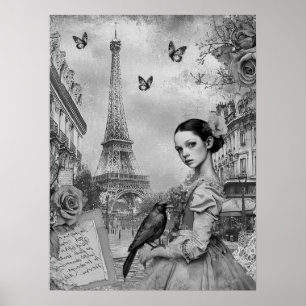 Elegantes monochromatisches Viktorianisches Goth G Poster